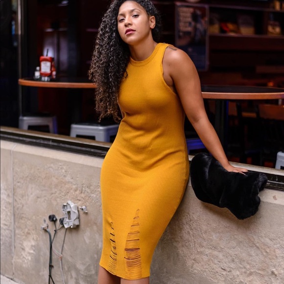 Yellow Midi Bodycon Dress
